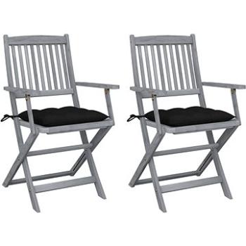 Skládací zahradní židle s poduškami 2 ks masivní akáciové dřevo, 3064504 (3064504)