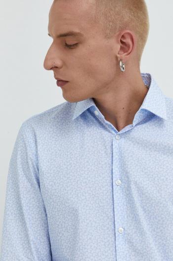 Bavlněné tričko HUGO slim, s italským límcem