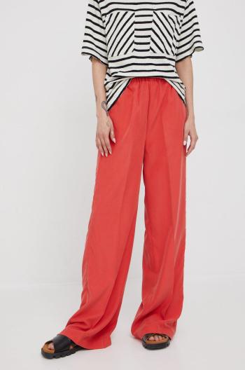 Kalhoty Sisley dámské, červená barva, jednoduché, high waist