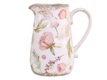 Keramický dekorační džbán s růžovými květy Floral Etel - 16*11*18cm 65067219 (65672-19)
