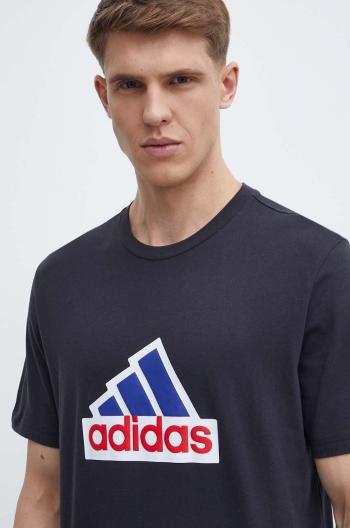 Bavlněné tričko adidas černá barva, s potiskem, IS9596