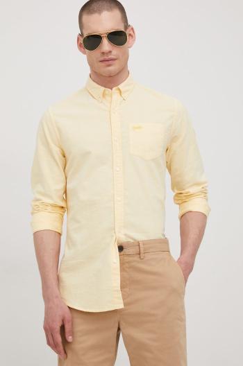 Bavlněné tričko Superdry žlutá barva, regular, s límečkem button-down