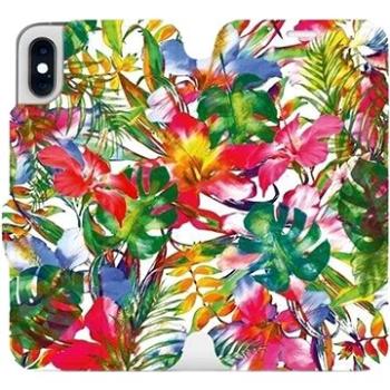 Flipové pouzdro na mobil Apple iPhone XS - MG07S Pestrobarevné květy a listy (5903226469222)