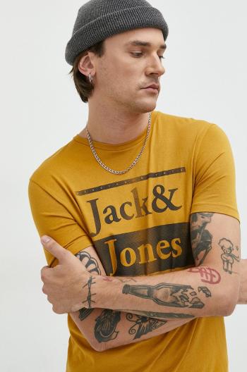 Bavlněné tričko Jack & Jones žlutá barva, s potiskem