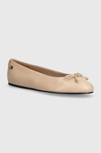 Kožené baleríny Tommy Hilfiger ESSENTIAL CHIC BALLERINA béžová barva, FW0FW08059