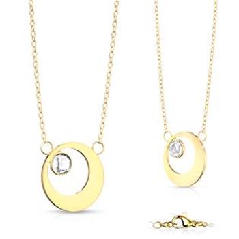 Šperky4U Zlacený ocelový náhrdelník kroužek se zirkonem - OPD0181-GD