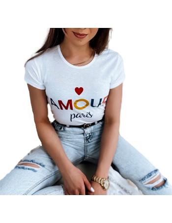Bílé tričko s barevným nápisem amour vel. XL