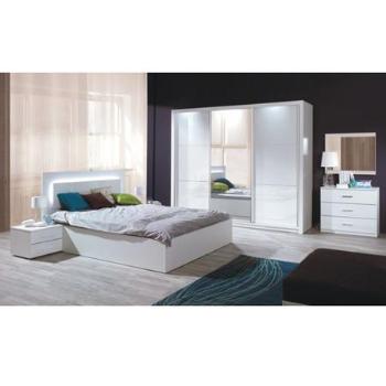 Tempo Kondela Ložnicový komplet (skříň+postel 160x200+2 x noční stolek), bílá / vysoký bílý lesk HG, ASIENA