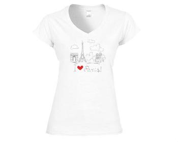 Dámské tričko V-výstřih I Love Paris
