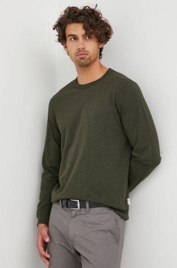 Bavlněné tričko s dlouhým rukávem Selected Homme zelená barva