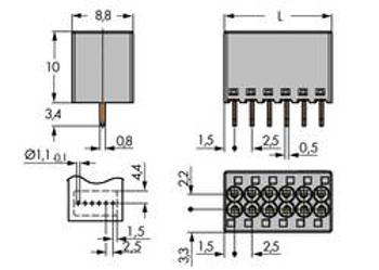 Pružinová svorkovnice WAGO 2080-504, 1 mm², Pólů 4, šedá, 100 ks