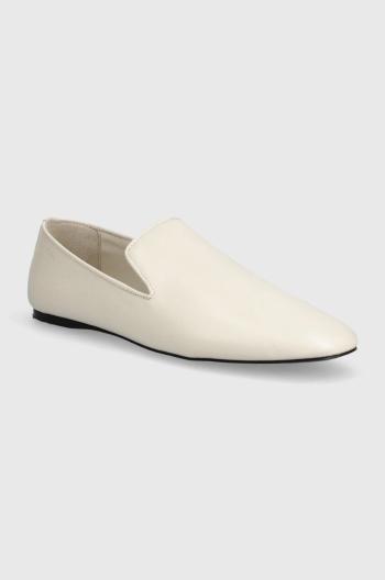 Kožené mokasíny Calvin Klein LOAFER LEATHER dámské, béžová barva, na plochém podpatku, HW0HW02129