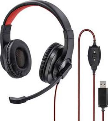 Headset s USB stereo, na kabel Hama HS-USB400 přes uši černá, červená