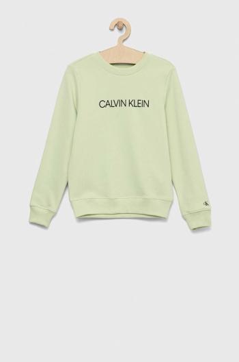 Dětská bavlněná mikina Calvin Klein Jeans zelená barva, hladká