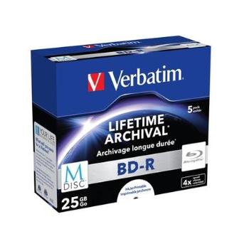 Disk Verbatim BD-R M-Disc 25GB, 4x, printable, jewel box, 5ks, 43823
