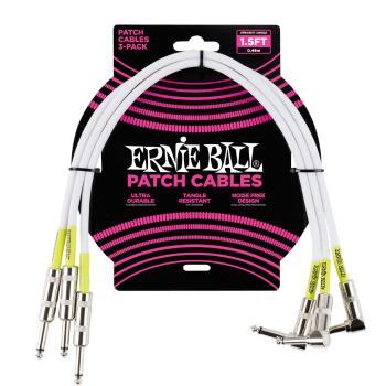 Ernie Ball 1.5' Patch Cable Straight/Angle White - 3 Pack