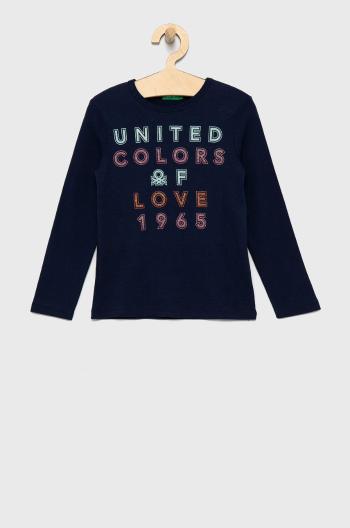 Dětská bavlněná košile s dlouhým rukávem United Colors of Benetton tmavomodrá barva