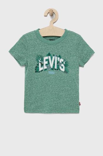 Dětské tričko Levi's zelená barva, s potiskem