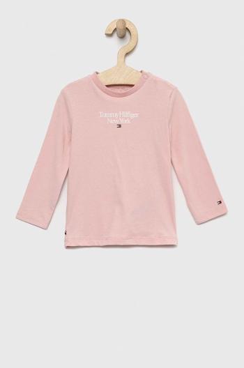 Kojenecké tričko s dlouhým rukávem Tommy Hilfiger růžová barva, s potiskem