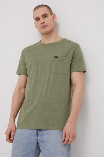Bavlněné tričko Lee zelená barva, melanžový