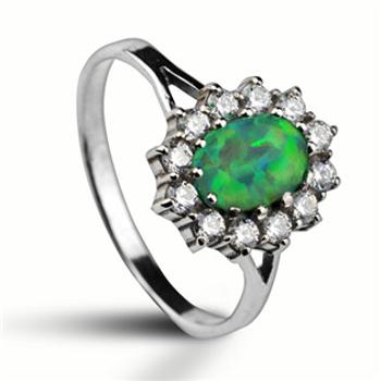 Šperky4U Stříbrný prsten se zirkony a zeleným opálem, vel. 51 - velikost 51 - ZB32705/11-51