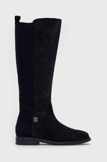 Kozačky Tommy Hilfiger Th Essentials Longboot dámské, tmavomodrá barva, na plochém podpatku