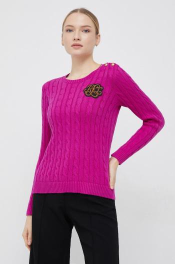 Bavlněný svetr Lauren Ralph Lauren dámský, růžová barva,