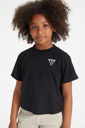 Dětské bavlněné tričko Guess černá barva