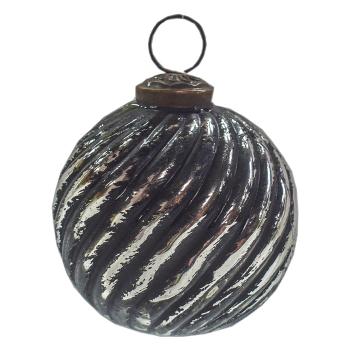 Černo-stříbrná antik skleněná ozdoba koule I - Ø 7*7 cm 6GL3757