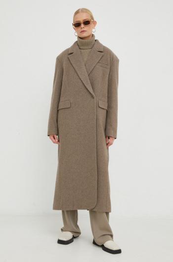 Vlněný kabát Birgitte Herskind hnědá barva, přechodný, oversize