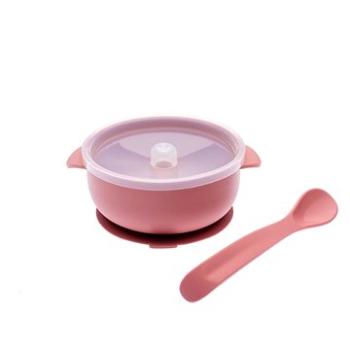 Dětská silikonová miska s pokličkou a lžičkou - Perleťová růžová (474/PER)