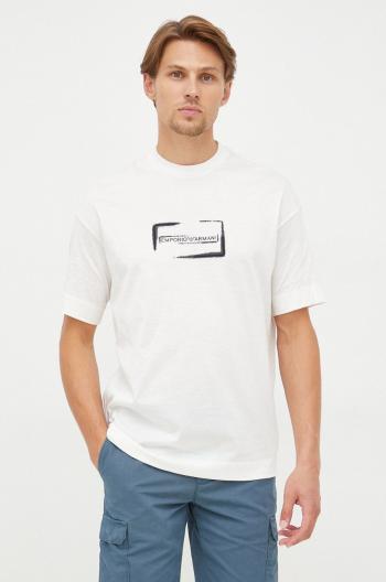 Bavlněné tričko Emporio Armani bílá barva, s aplikací