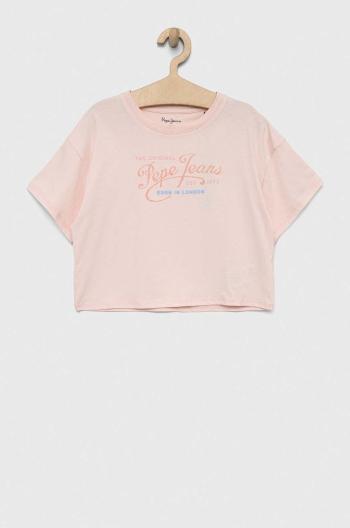 Dětské bavlněné tričko Pepe Jeans Non-denim růžová barva