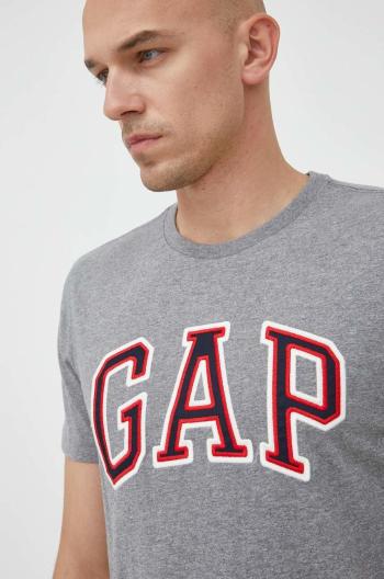 Bavlněné tričko GAP šedá barva, s aplikací