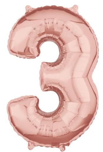 Amscan Fóliový balónek narozeninové číslo 3 růžovo-zlatý 66cm