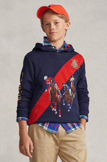 Dětská mikina Polo Ralph Lauren tmavomodrá barva, s kapucí, s potiskem