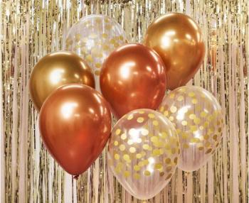 Sada latexových balónků - chromovaná růžovozlatá / rosegold 7 ks, 30 cm - GoDan