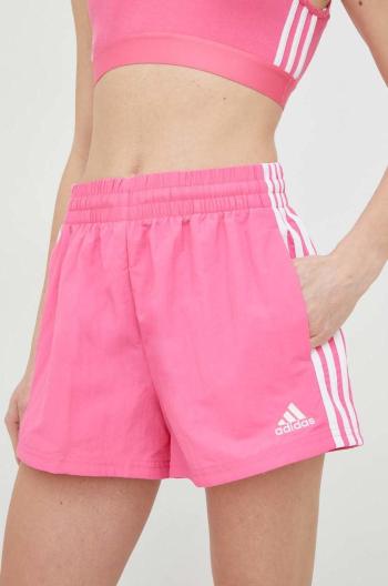 Kraťasy adidas dámské, růžová barva, s aplikací, high waist