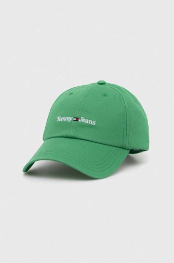 Bavlněná baseballová čepice Tommy Jeans zelená barva, s aplikací