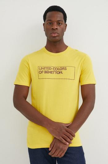 Bavlněné tričko United Colors of Benetton žlutá barva, s potiskem