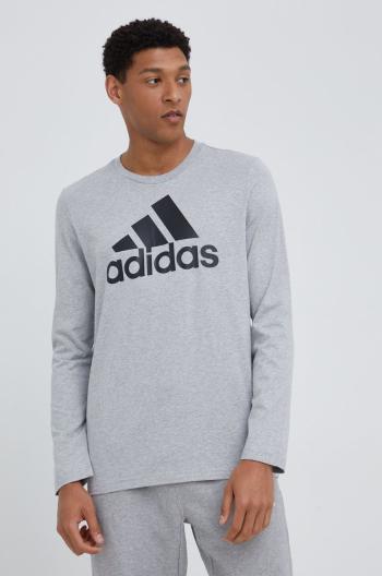 Bavlněné tričko s dlouhým rukávem adidas H14623 šedá barva, s potiskem