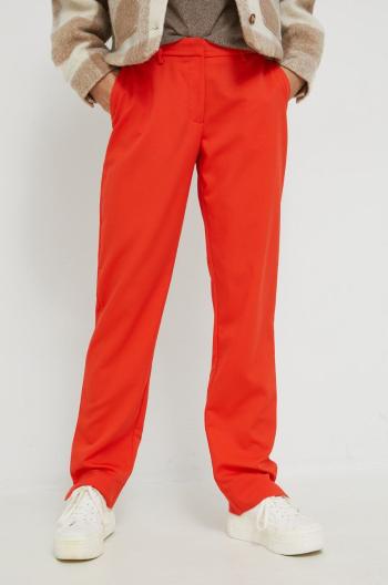 Kalhoty Pieces Malie dámské, oranžová barva, jednoduché, high waist