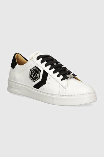 Kožené sneakers boty Philipp Plein Lo-Top Arrow Force bílá barva, MSC3998 PLE005N 0102