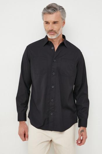 Košile se směsi vlny Armani Exchange pánská, černá barva, relaxed, s klasickým límcem