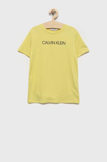 Dětské bavlněné tričko Calvin Klein Jeans žlutá barva, s potiskem