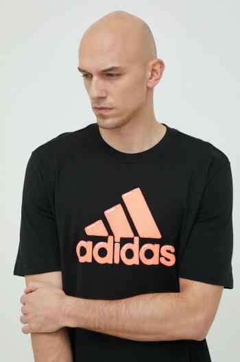 Bavlněné tričko adidas černá barva, s potiskem