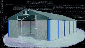 Garážový stan 6x8x3m střecha PVC 560g/m2 boky PVC 500g/m2 konstrukce ZIMA Šedá Zelená Modré