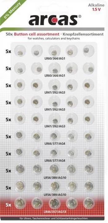 Arcas sada knoflíkových baterií knoflíkové, 50 ks