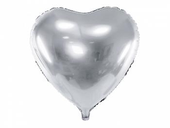 PartyDeco Fóliový balón srdce - stříbrné 45 cm