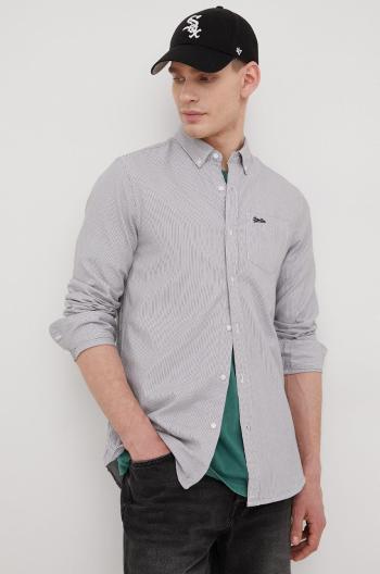 Bavlněné tričko Superdry šedá barva, regular, s límečkem button-down